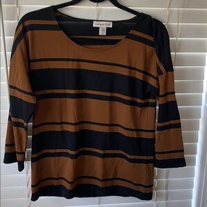 Accepting offers- Coldwater Creek Women's Black and Brown Striped Top
